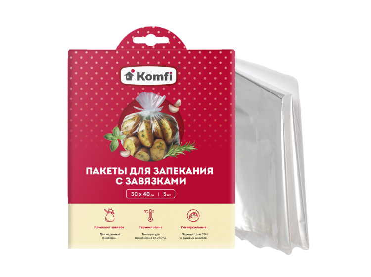 Пакеты для запекания с завязками 30*40 см, 5 шт в картонном конверте Komfi/30